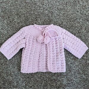 Pink Crochet Baby Sweater and Hat